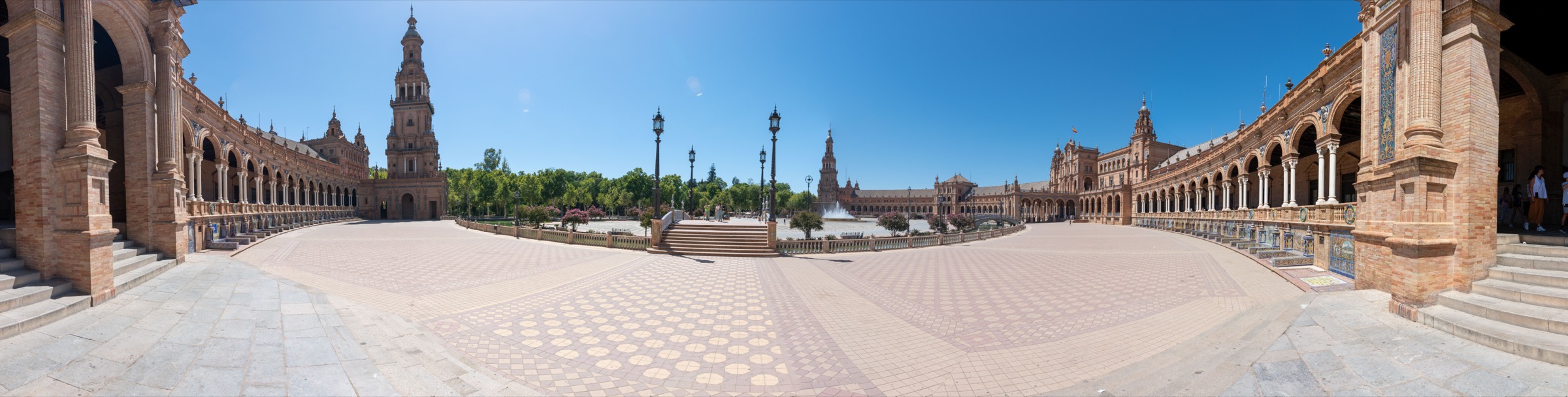 A sweeping panorama of Plaza de Espana in Seville