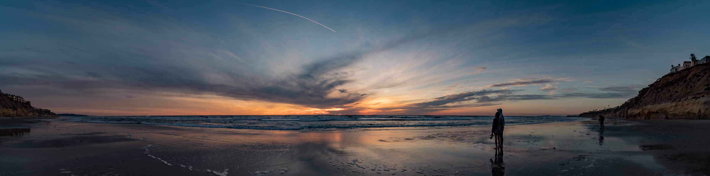 A panoramic sunset over Solana Beach in California